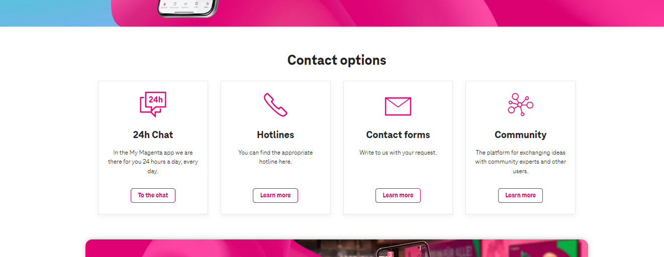 contact page for tele.ring screenshot with all the options like chat email support