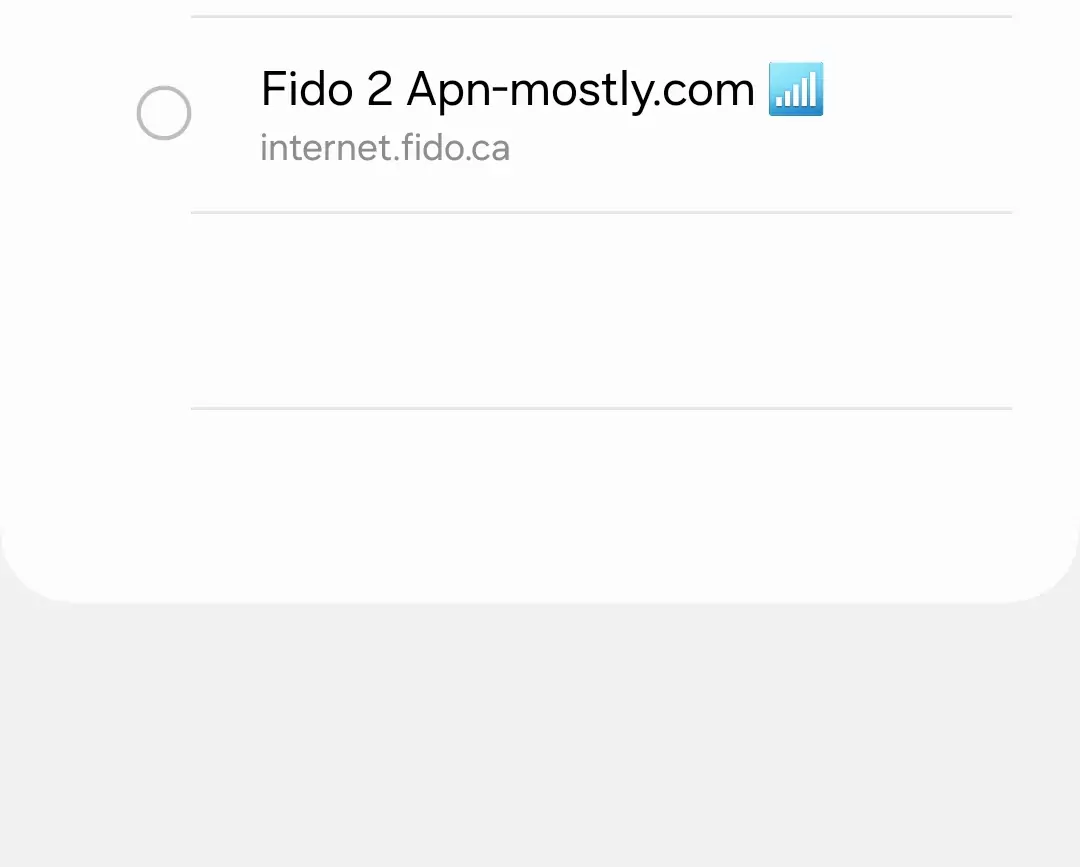 screenshot of saving the apn for fido
