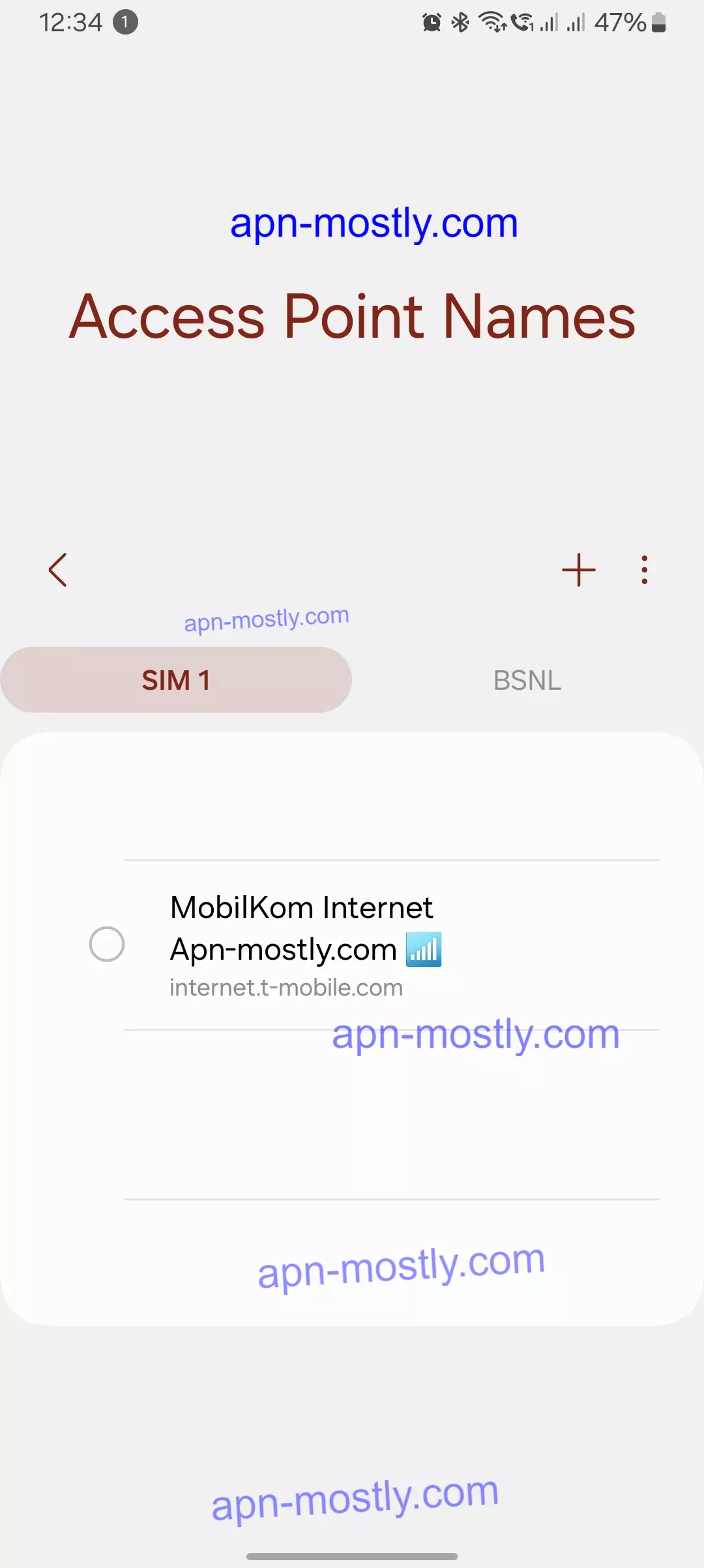 screenshot of access point names for Mobilkom