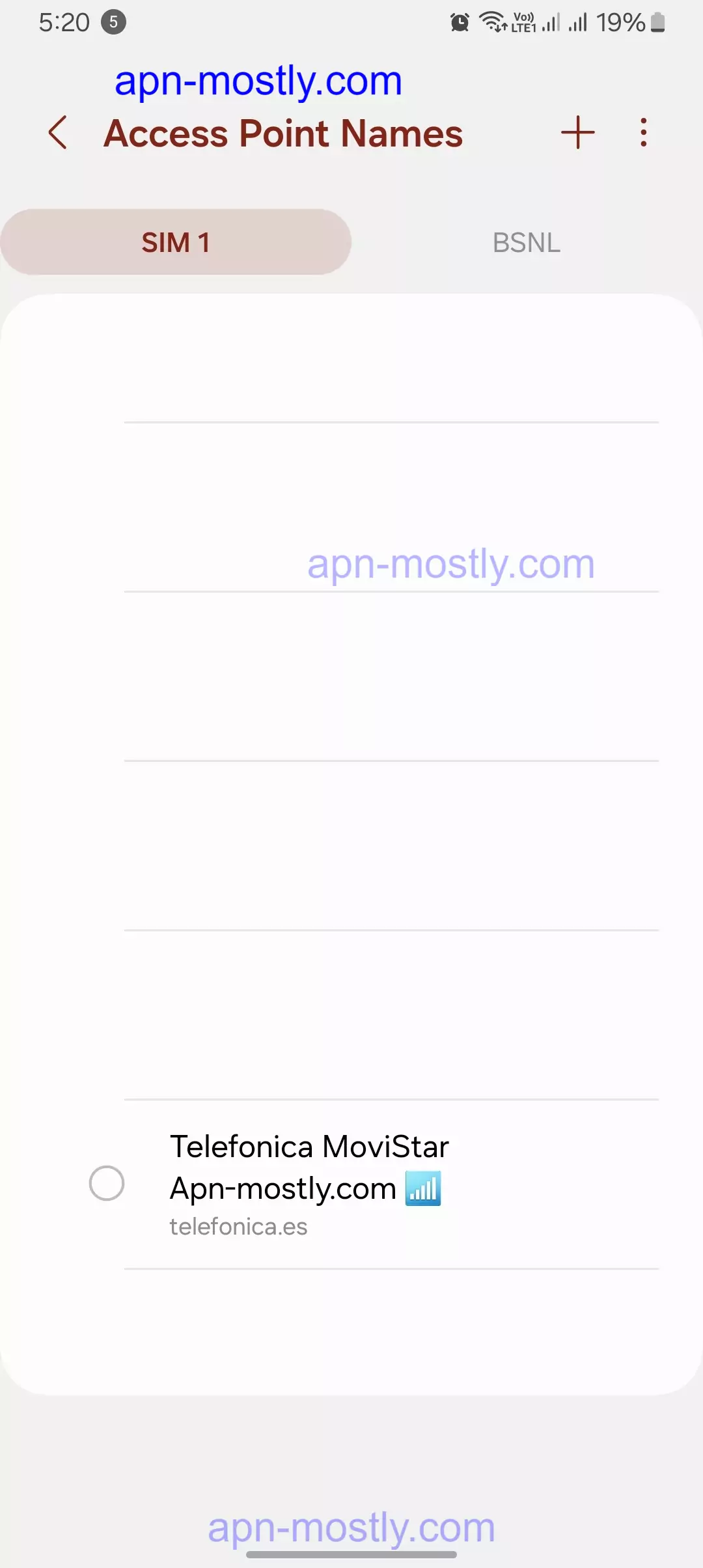 screenshot of access point names with telefonica only