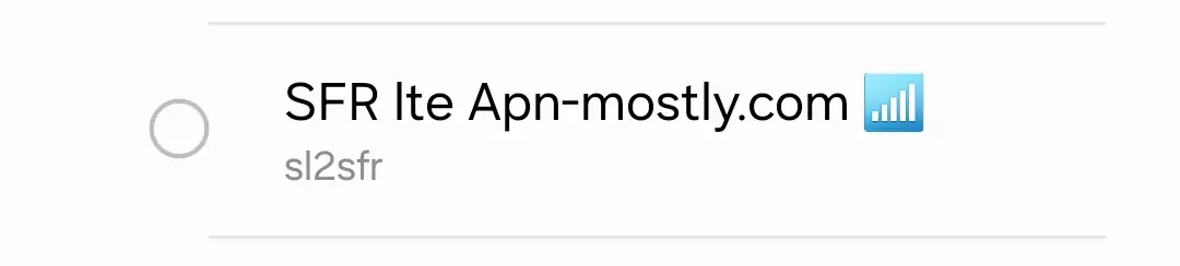 cropped screenshot of SFR lte apn