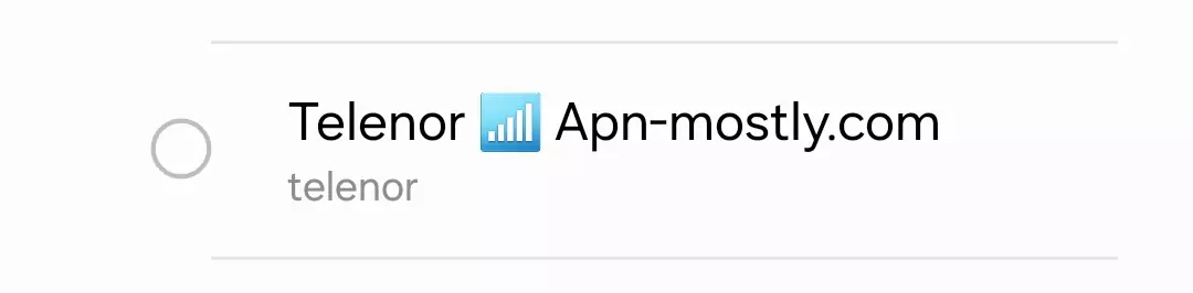 cropped screenshot of telenor apn