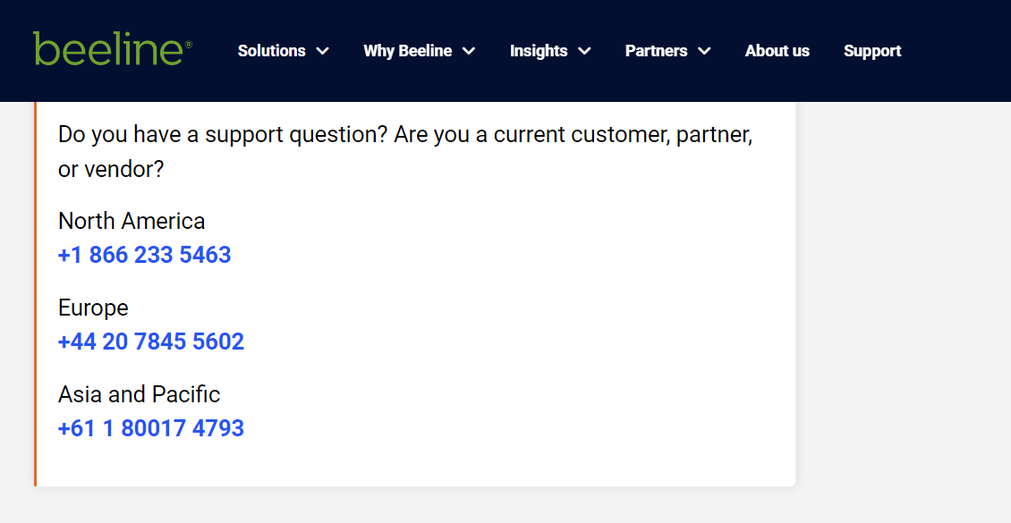 beeline contact support page