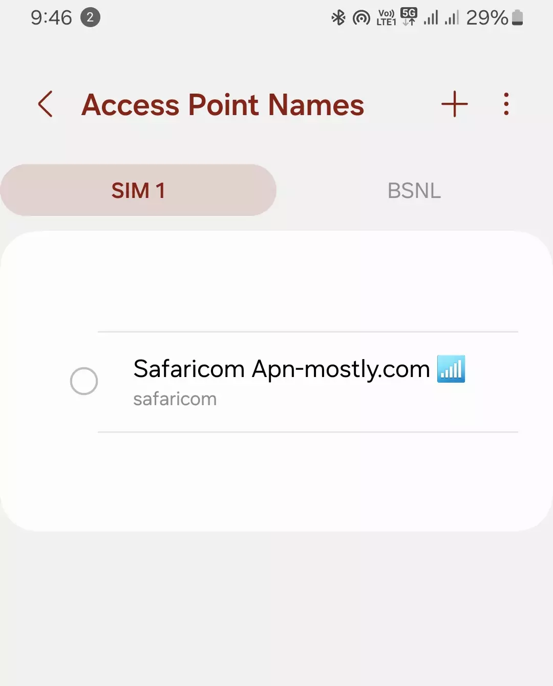 screenshot of APN with safaricom apn mostly