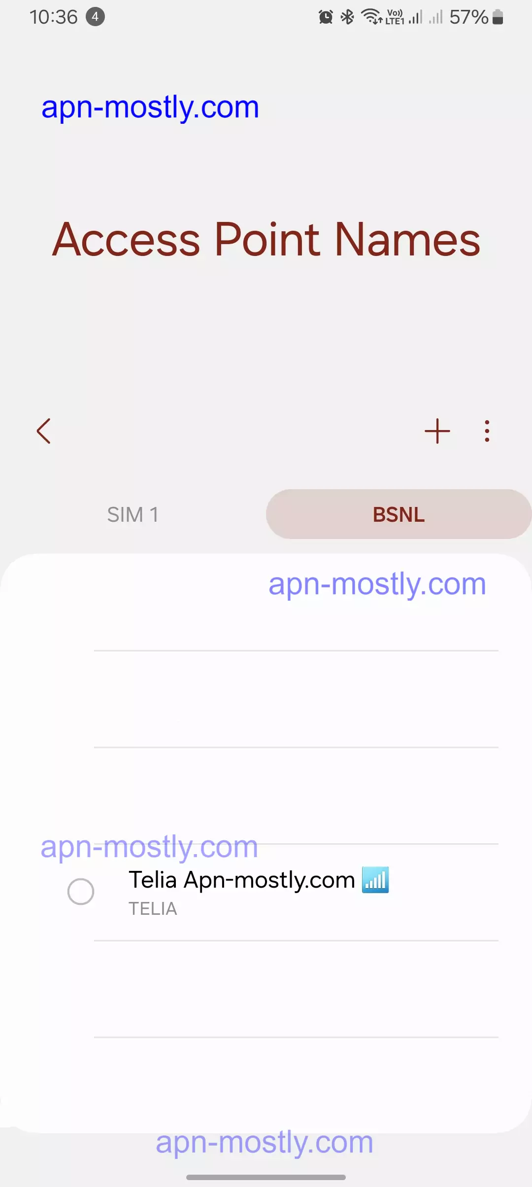 screenshot of access point name for telia