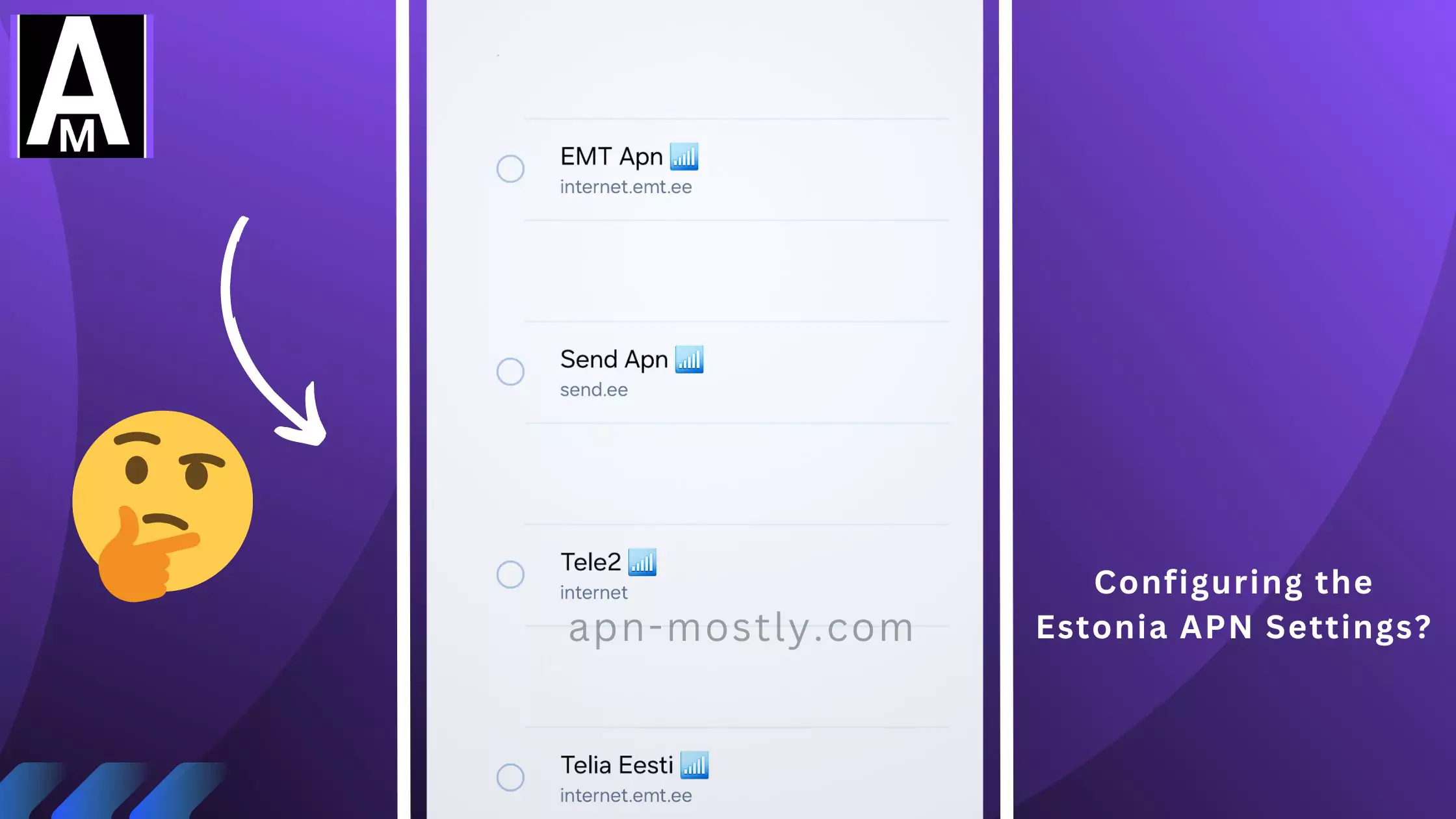 screenshot of all the estonia apn with overlay text with thinking emoji