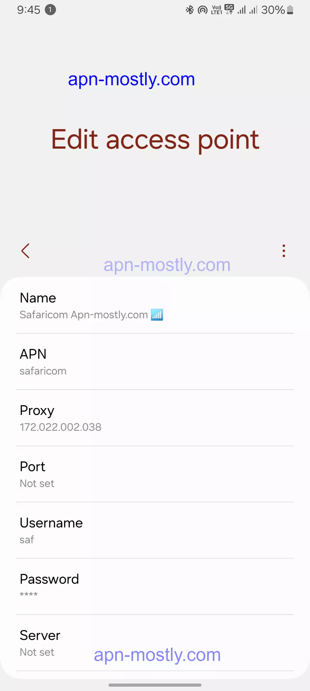 screenshot of editing the access point name for beeline