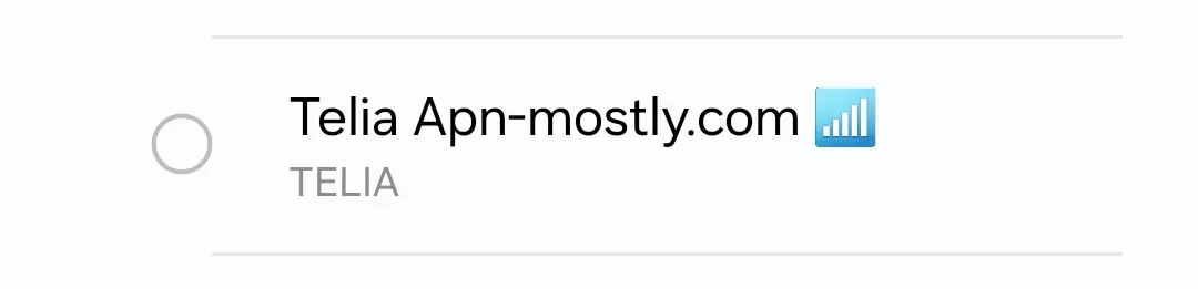 screenshot of telia apn mostly