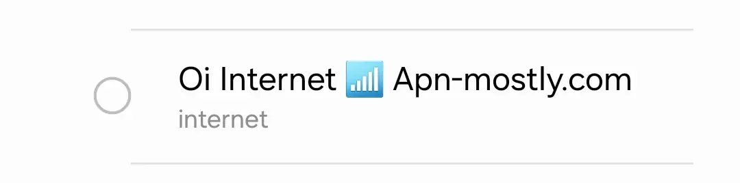 cropped screenshot of Oi internet apn mostly
