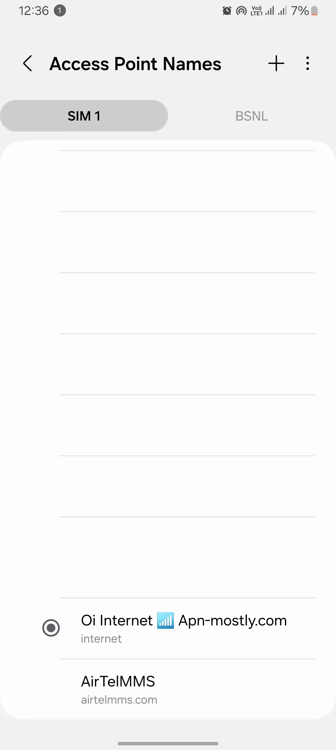 screenshot of Oi APN