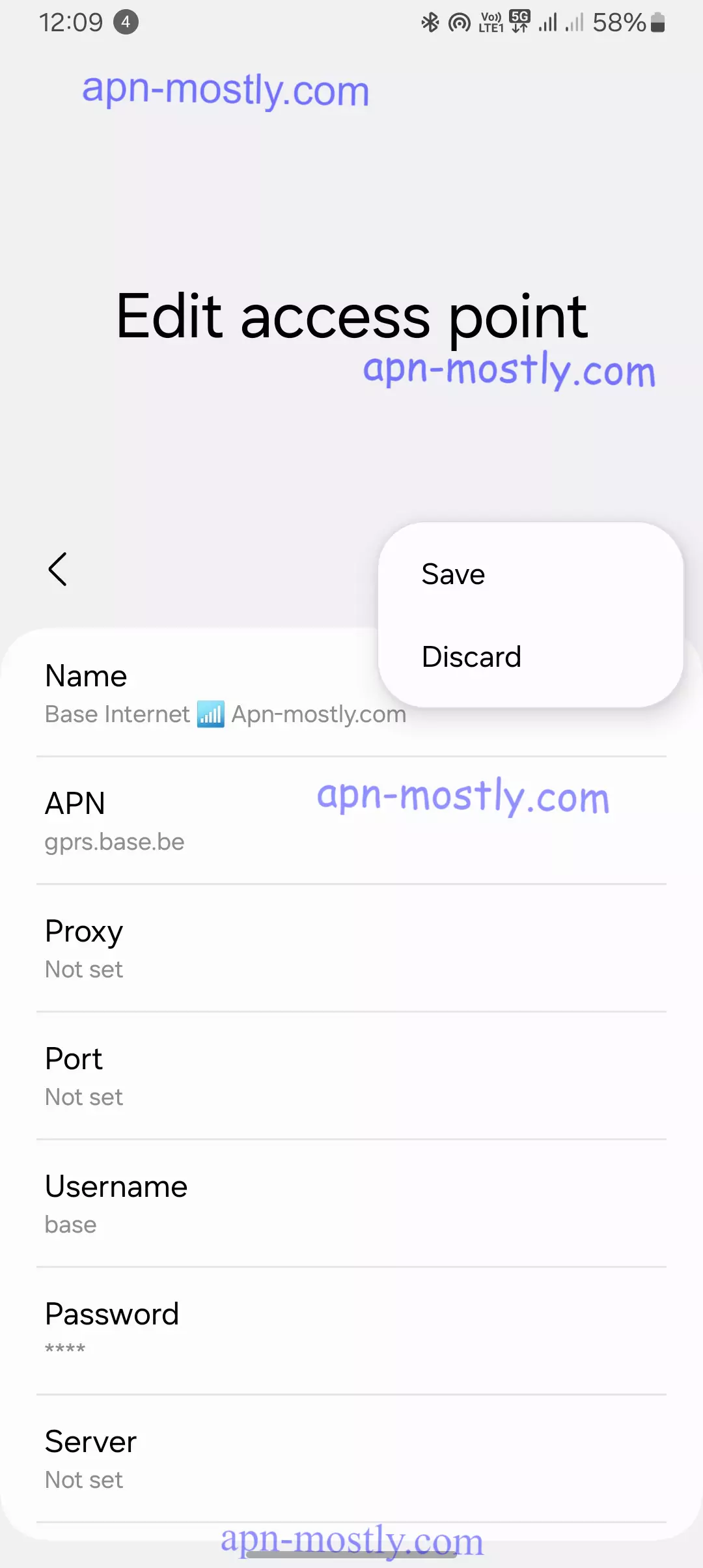 screenshot of edit access point for the base belgium
