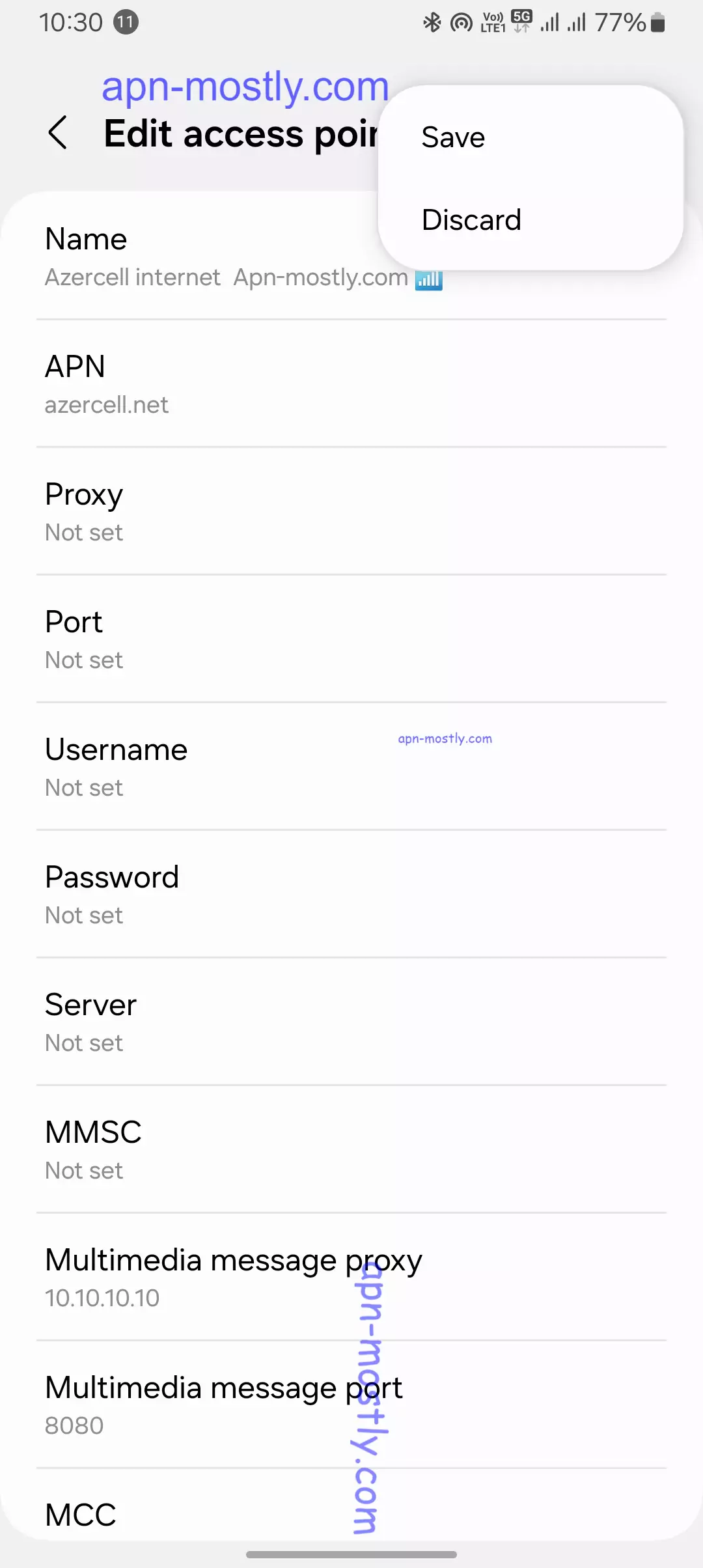 screenshot of saving the azercell internet